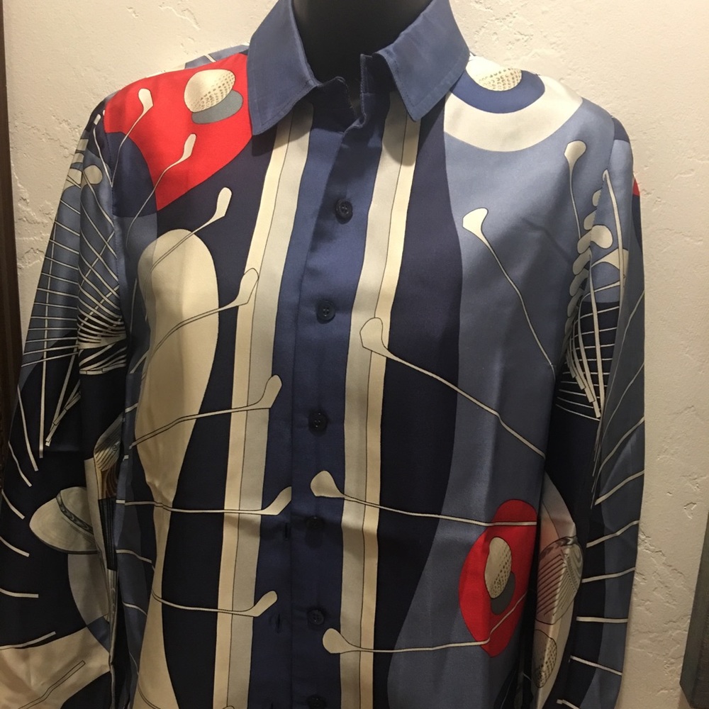 Hermes Swing Silk Golf Carre Julia-Aba blouse